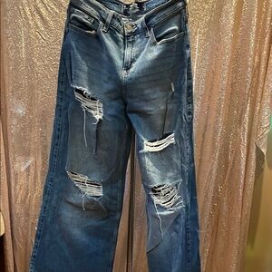 Hollister High-Rise Extreme Baggy Jeans - Blue FLARE LEGS